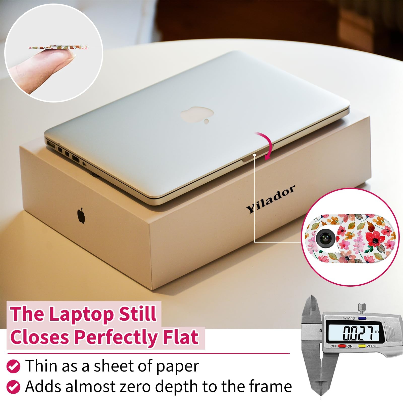 Laptop Camera Cover Slide Cute, Ultra Thin Webcam for iPhone Flowes