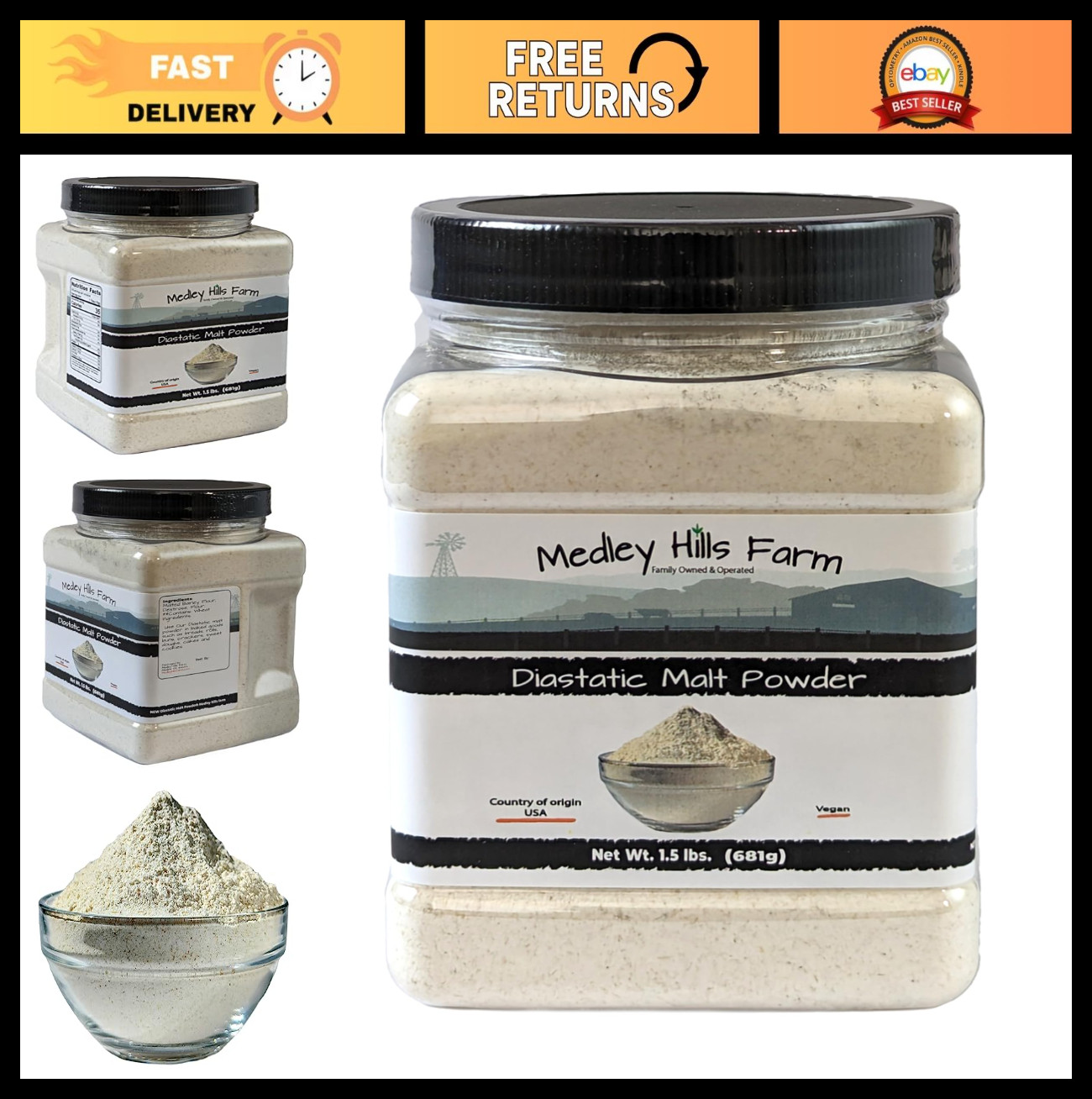 Diastatic Malt Powder 1.5 lbs - Ideal for Baking Bread, Pizza, Pretzels & Desser