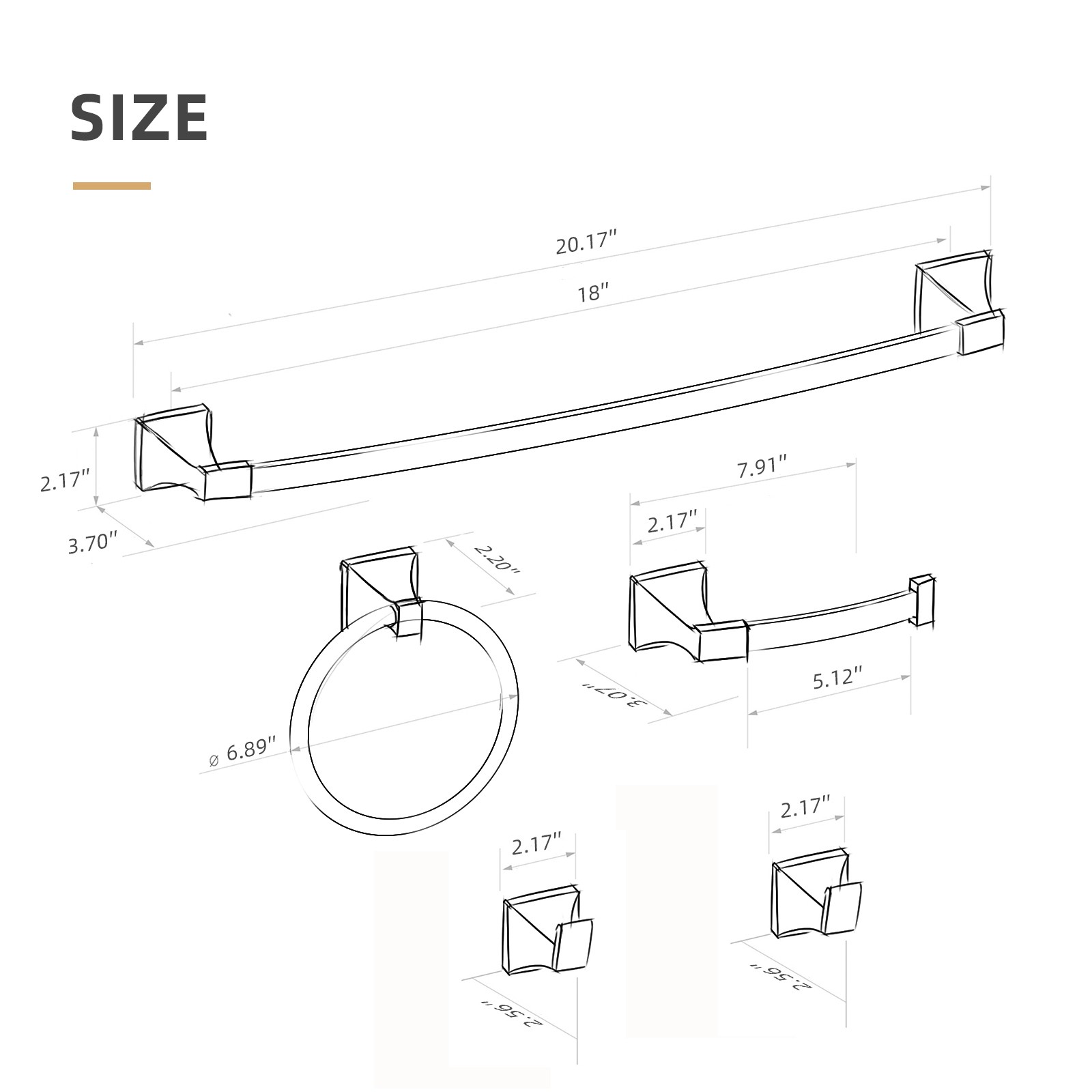 Bathroom Hardware Set Matte Black Wall Mounted Bathroom Towel Bar Set 5 Pieces