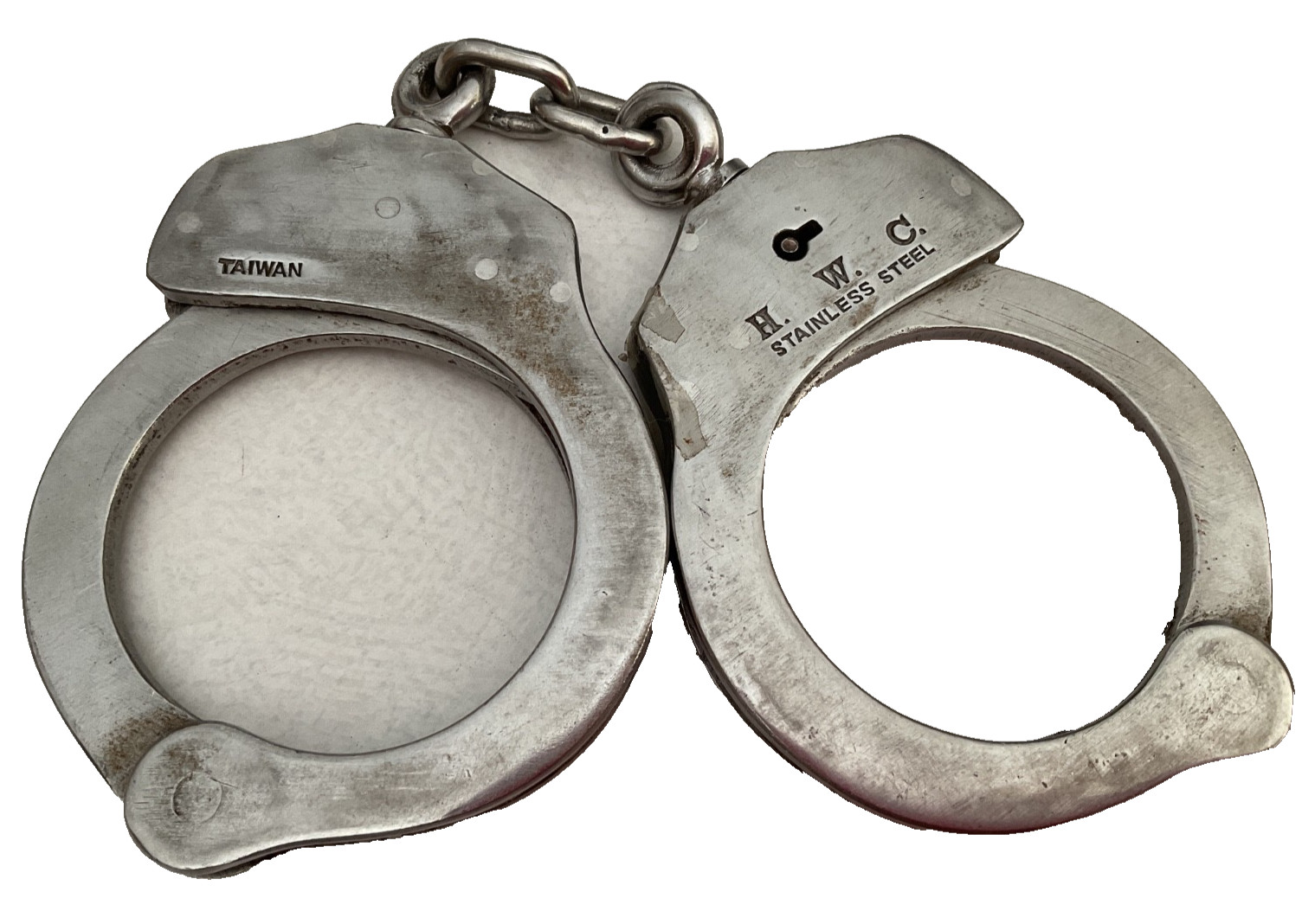 HWC Handcuffs Missing Key Made in Taiwan NO KEY Stainless Steel Police Vintage