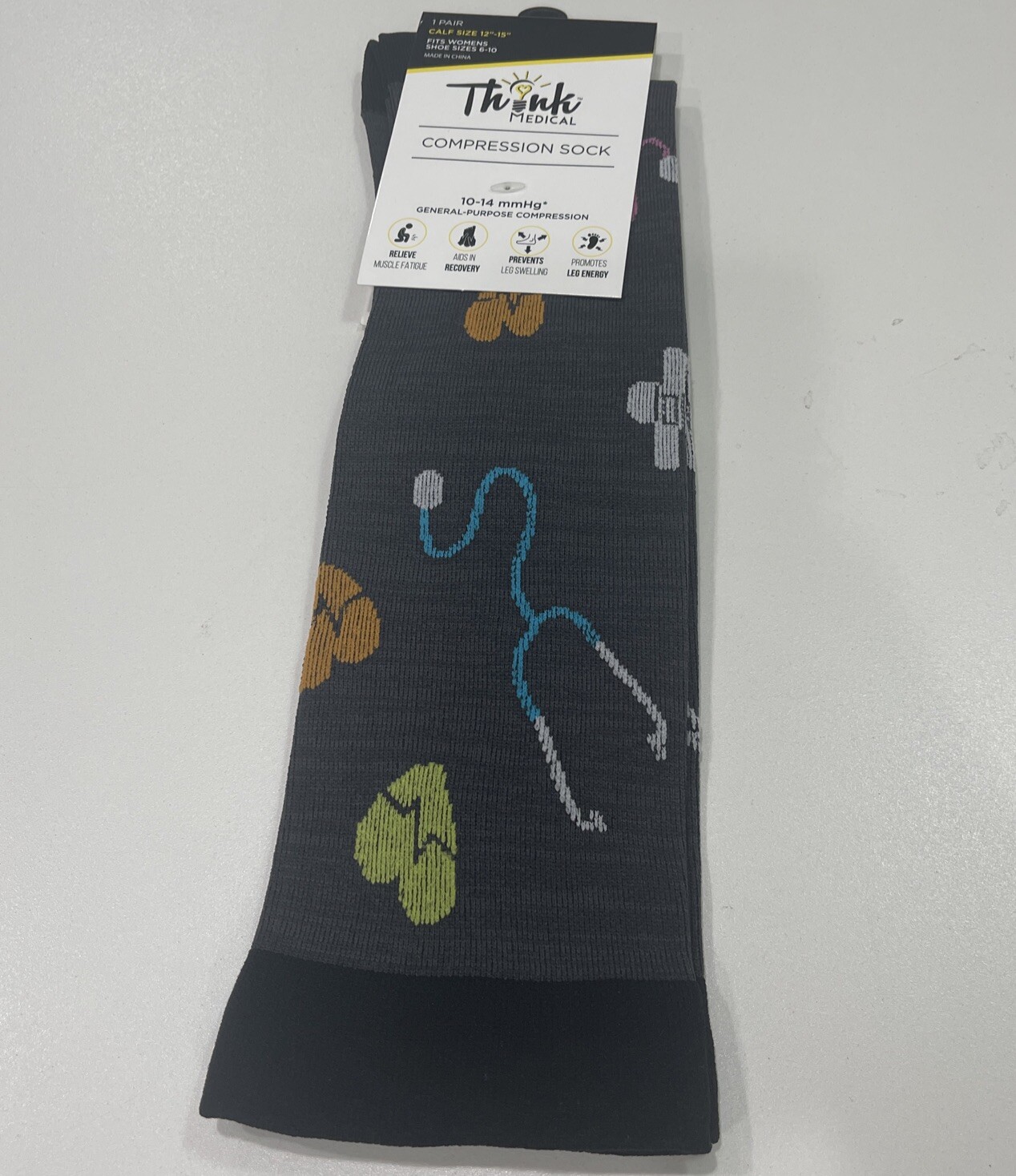Think Medical- Women's Black Patterned Compression Socks- Size 6-10
