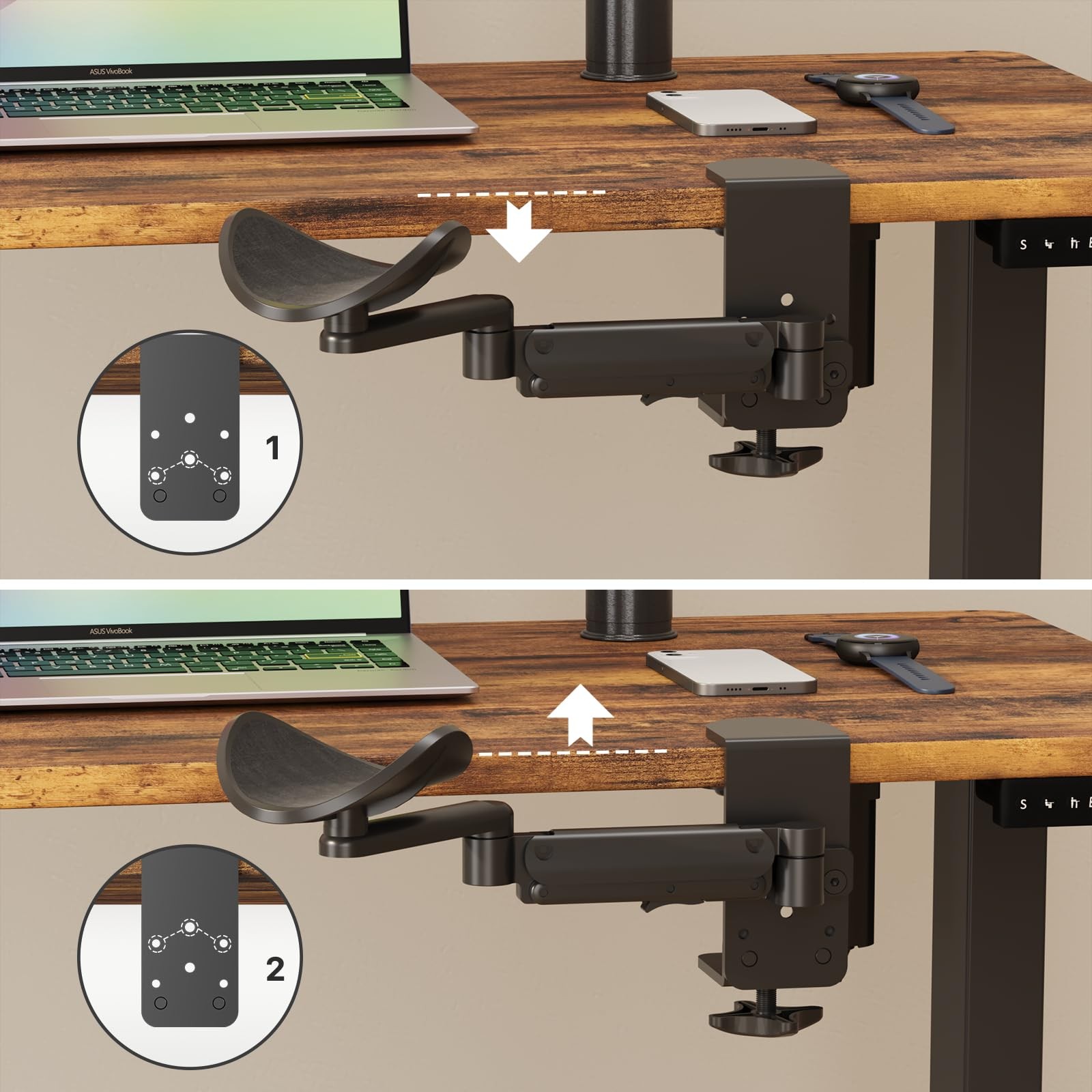 Universal Clamp-on Adjustable Arm Rest, Ergonomic 360° Rotating Elbow Rest Pa...