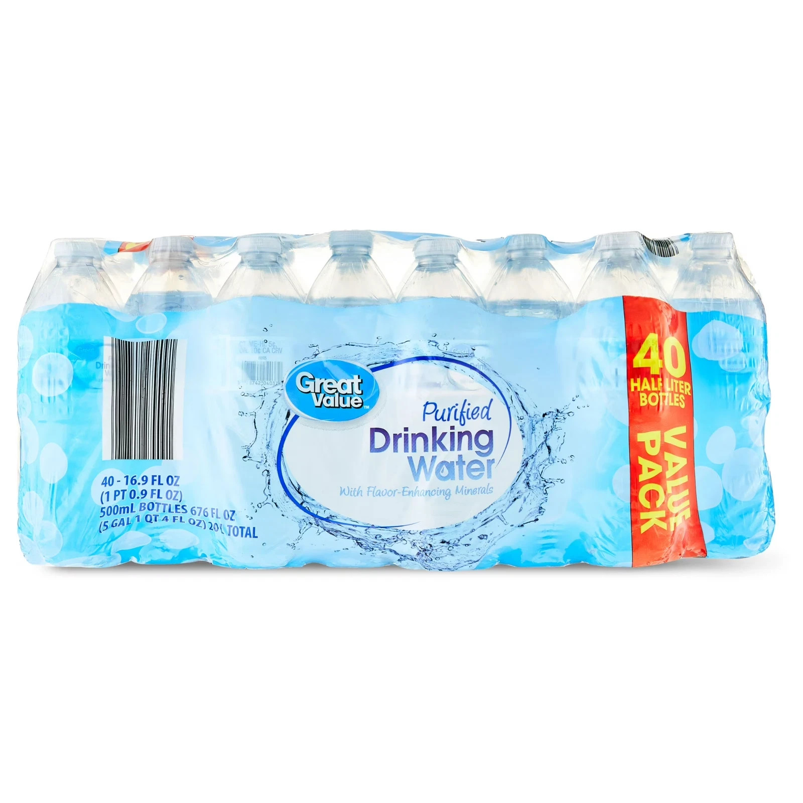 Great Value Purified Drinking Water, 16.9 Fl. Oz., 40 Count