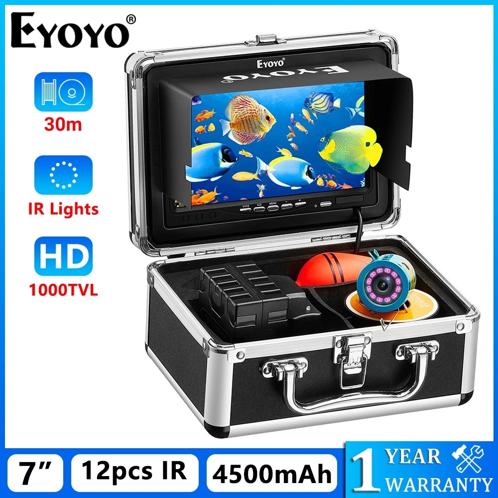 Eyoyo 30 Meter Underwater Fishing Camera with 7'' Monitor IR Lights Fish Finder