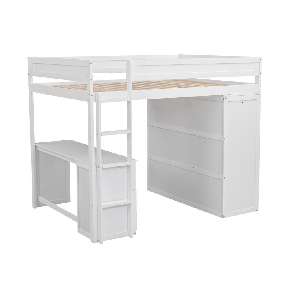 New Practical Modern Full Size Loft Bed with Wardrobes and Desk with Cabinet