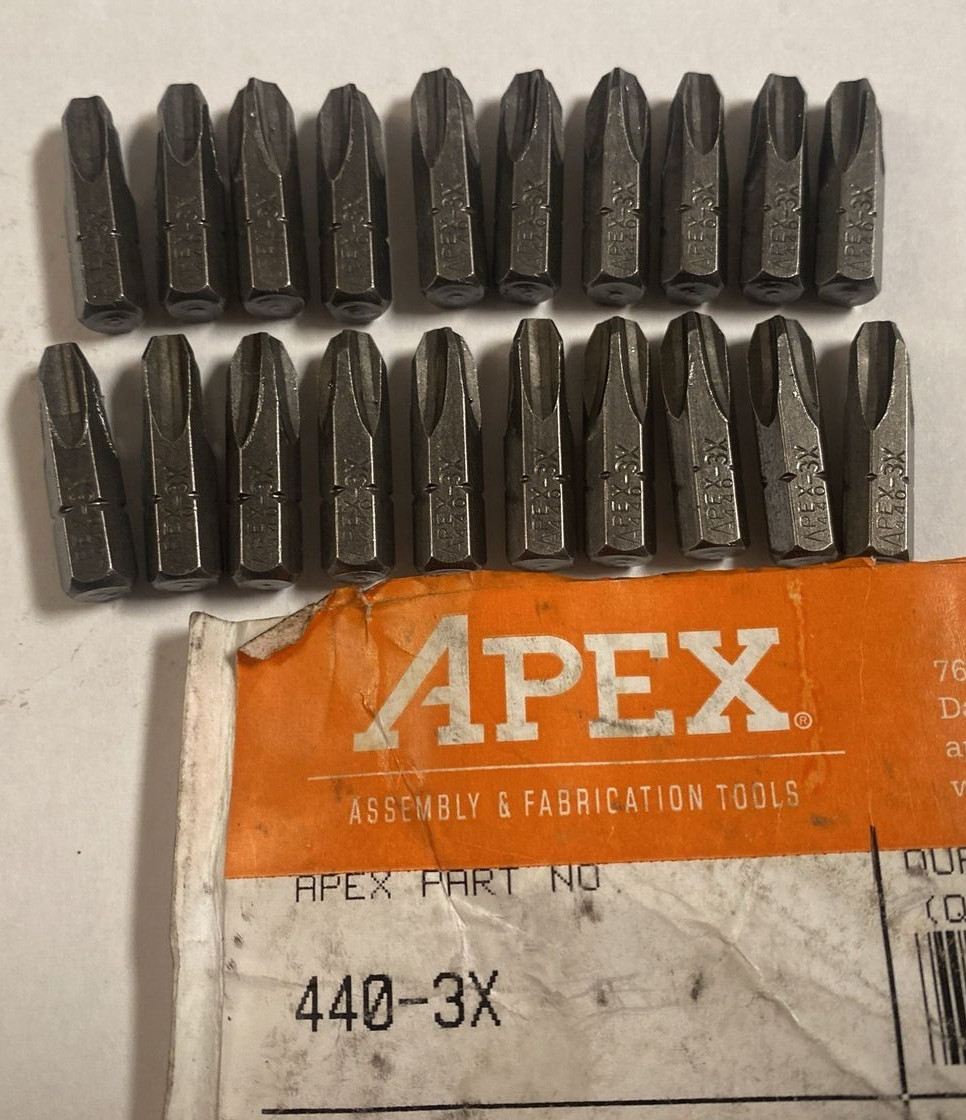 (20) 440-3X Apex 1/4'' Phillips #3 Hex Insert Bits , Free Shipping!!!