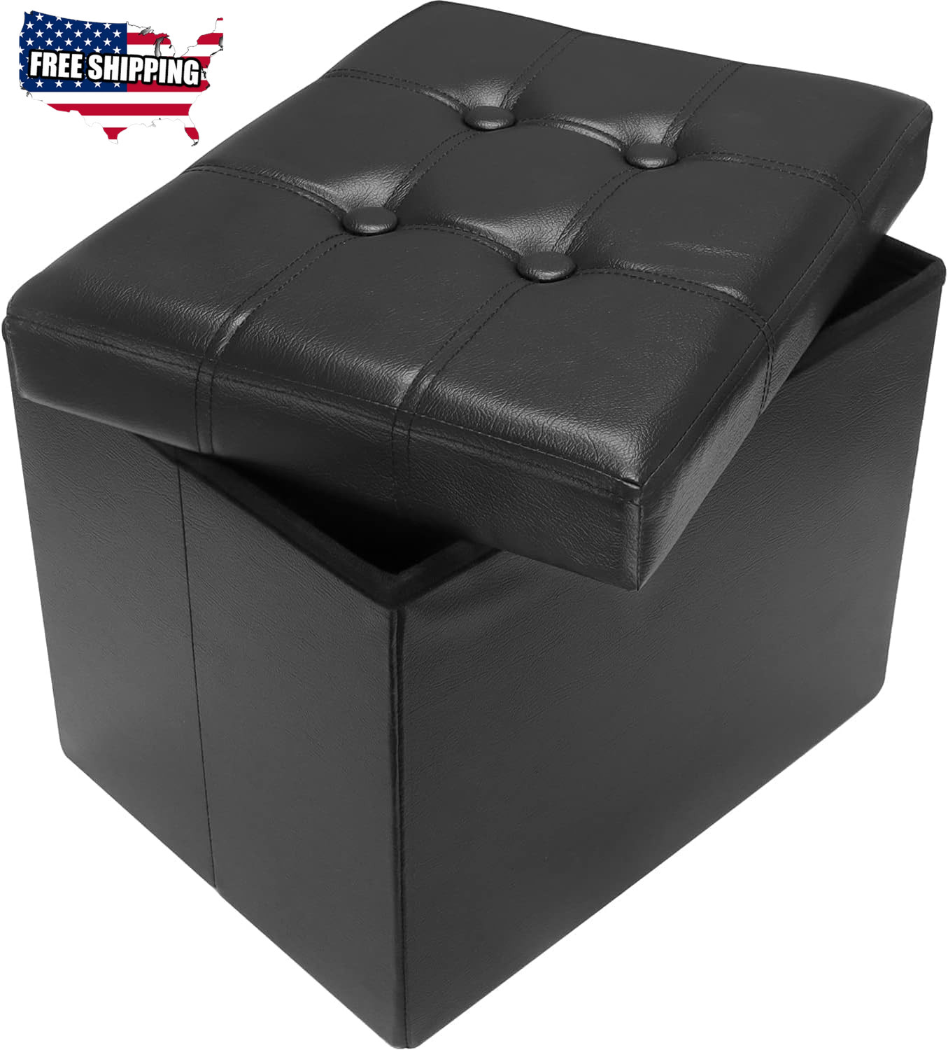 Storage Ottoman Folding Foot Rest Stool, Leather Footstool Bench ✅