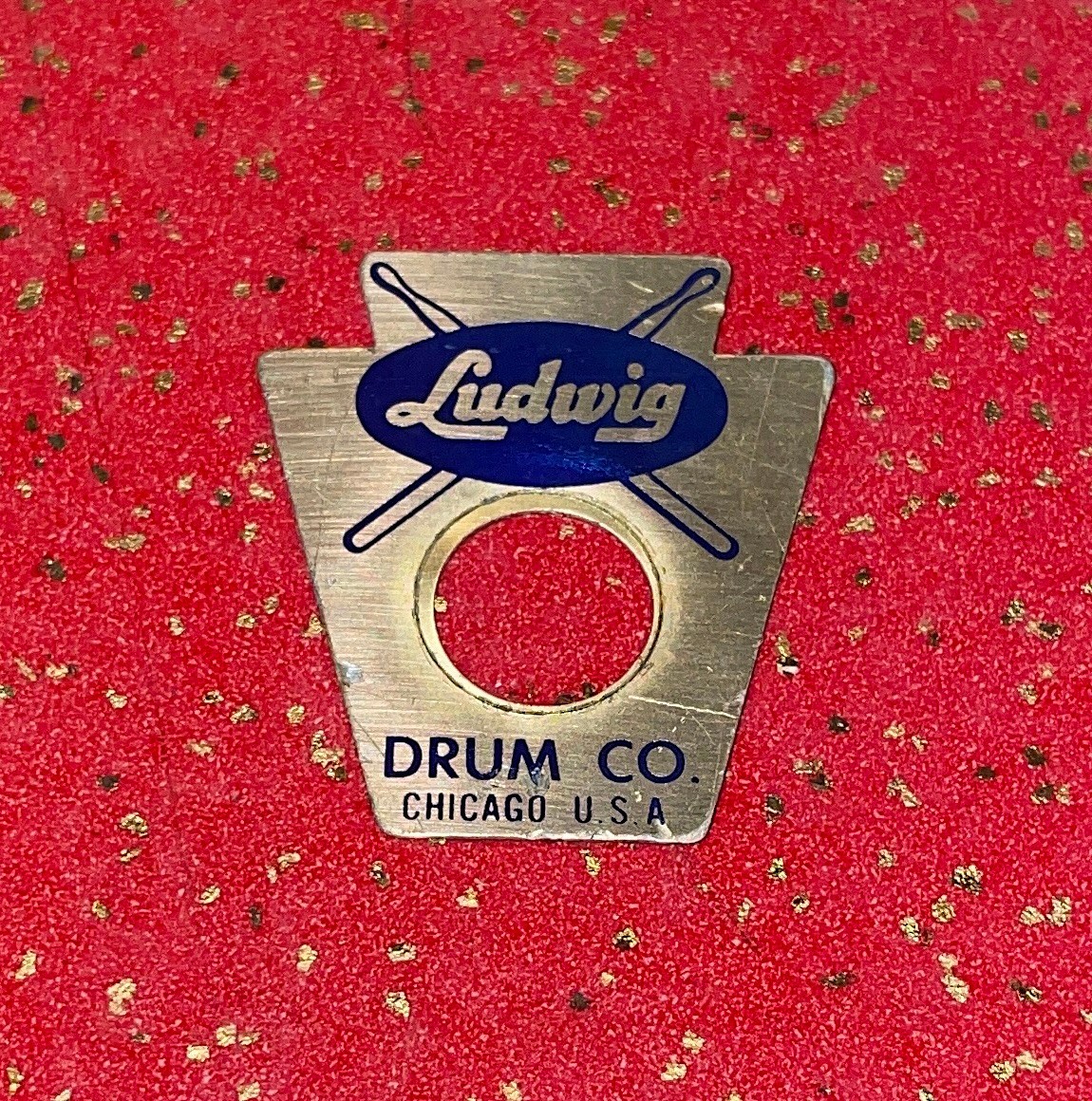 Vintage Ludwig Transition Drum Badge 1958-9 Blue/Brass Keystone Trans USA