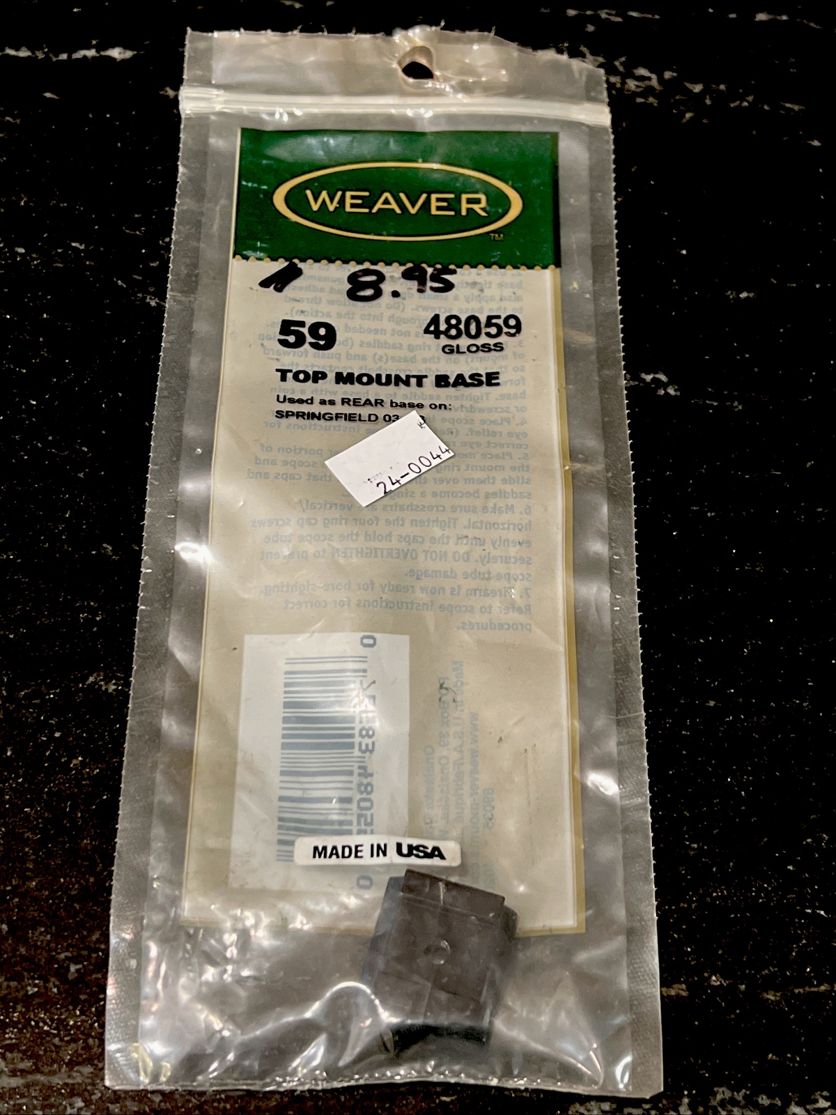 Weaver 59 Gloss Top Mount Base Used As Rear Base on Springfield 03-A3 48059