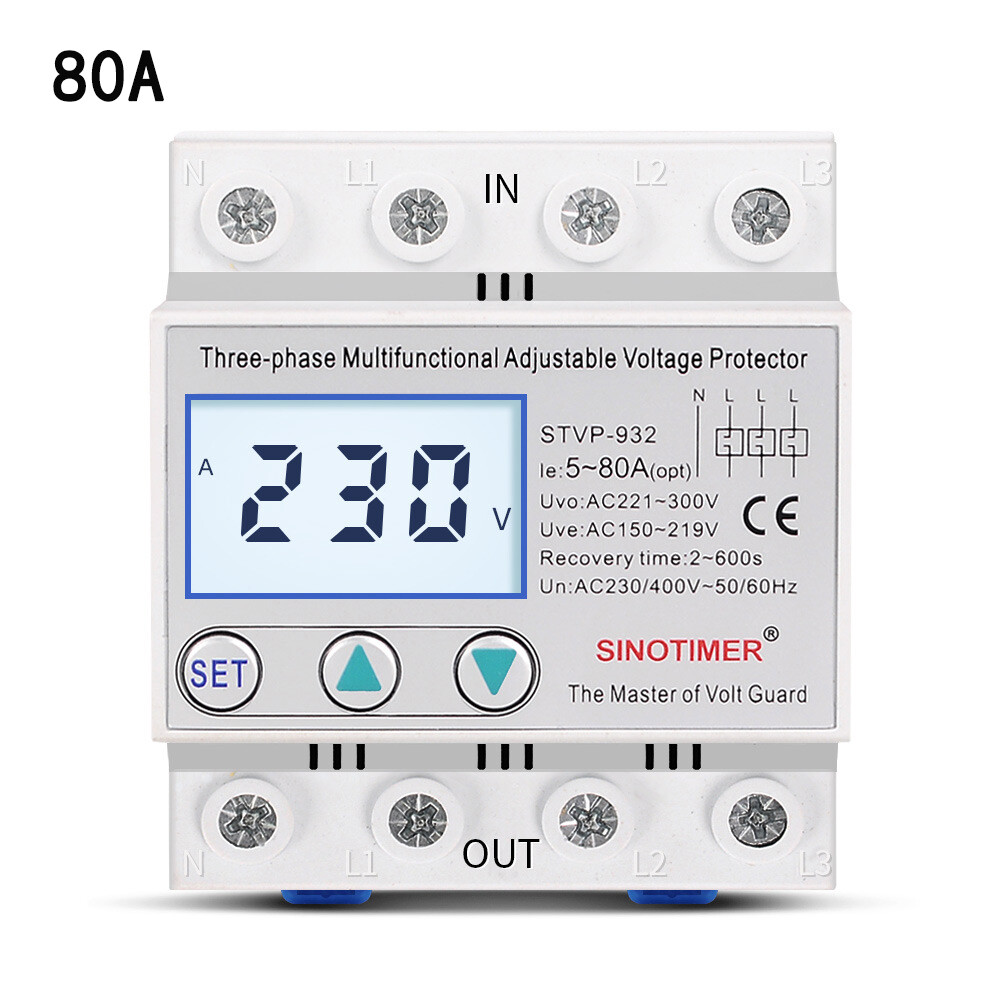 AC380V Three Phase Over and Under Voltage Protector Relay Voltmeter Din Rail
