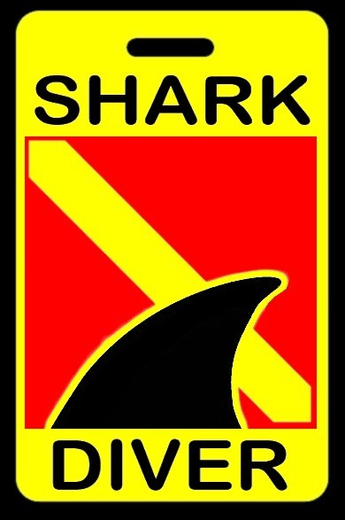 Safety Yellow SHARK DIVER with Dorsal Fin SCUBA Diving Luggage/Gear Bag Tag-New
