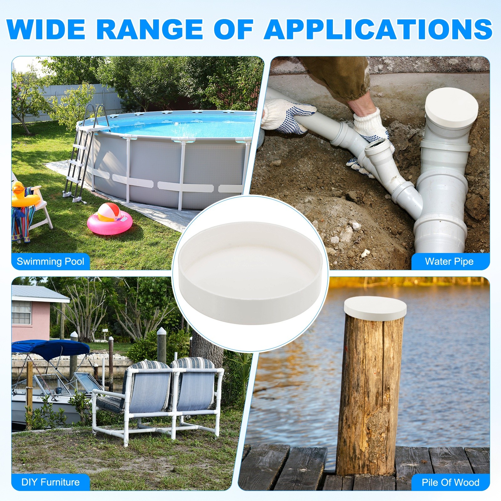 10-Pack PVC Pipe End Cap Plug, 3 Inch PVC Plug Coupling Pipe Fitting Socket
