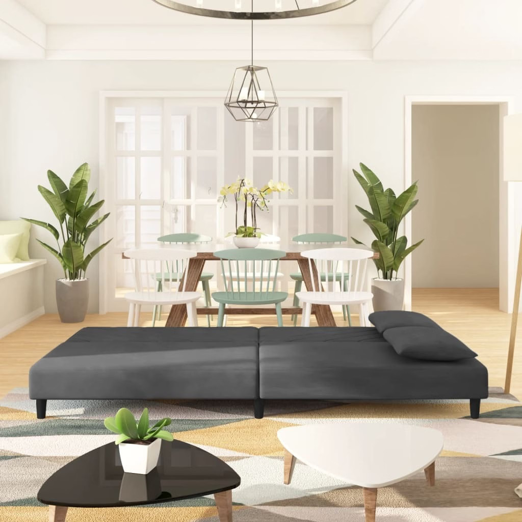 Sofa Bed Dark Gray Velvet (100% polyester), wood, plastic 2-Seater