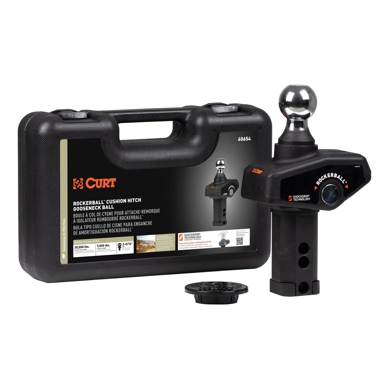 CURT Gooseneck Hitch Ball 2-5/16in RockerBall Cushion Hitch, 30K lbs #60654