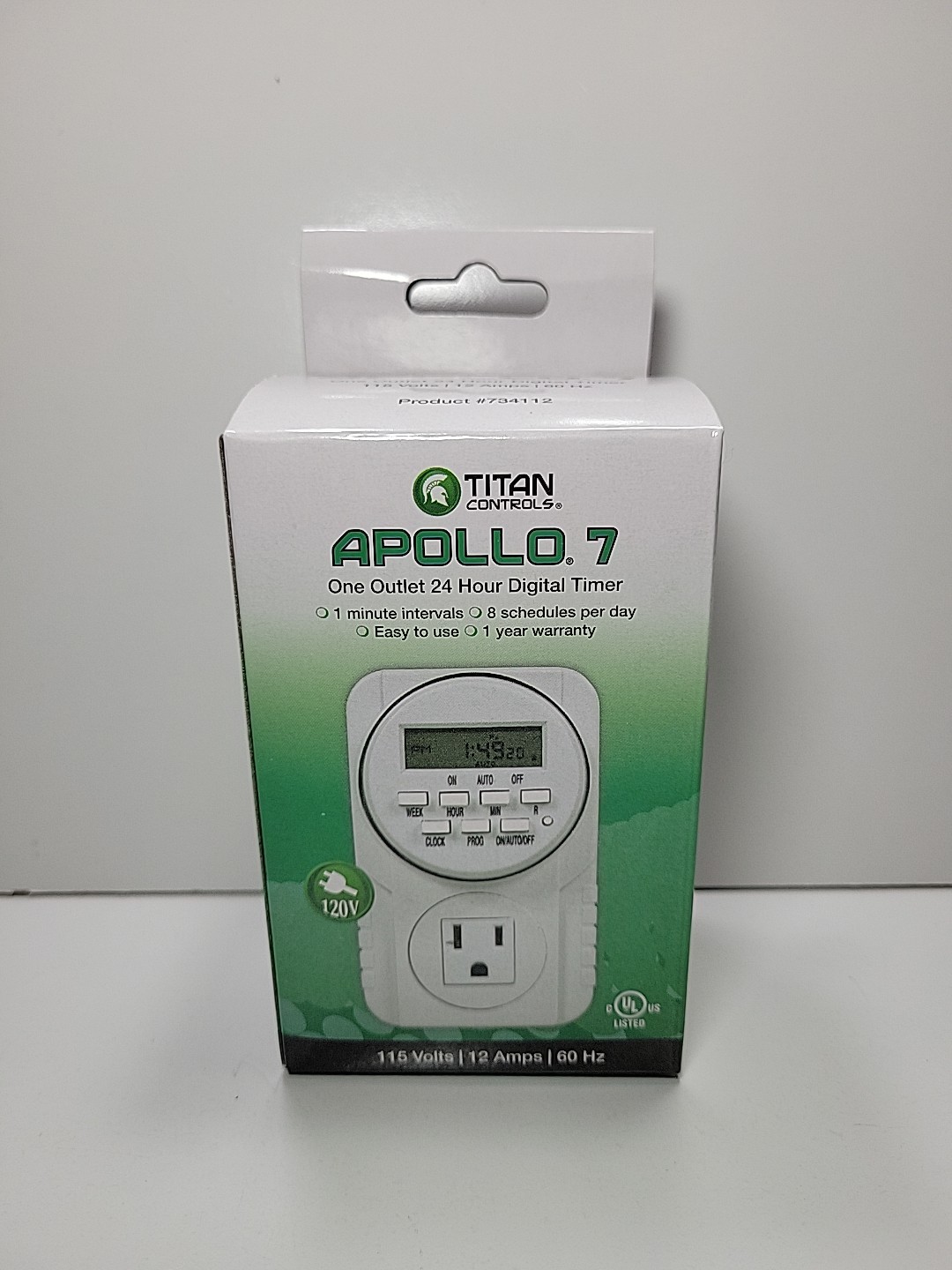 Titan Controls Apollo 7 One Outlet 24 Hour Digital Timer 8 Schedules 115v 12Amp