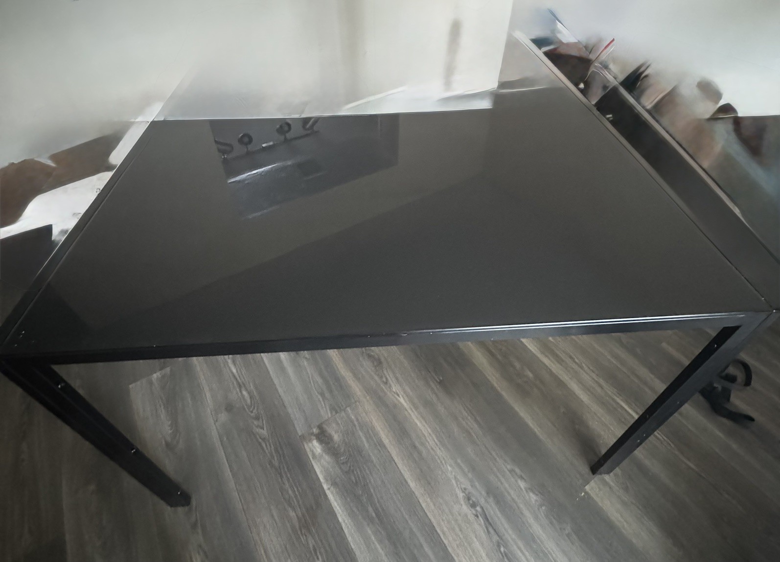 Modern Black Rectangular Dining Table Tempered Glass Top Metal Frame