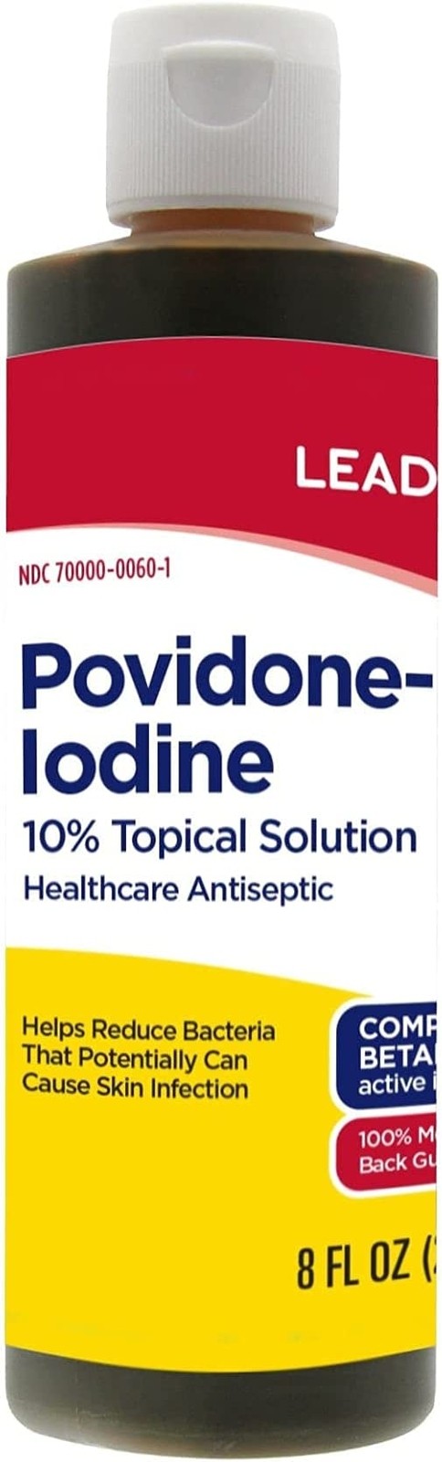 Leader Povidone Iodine Topical Solution First Aid Antiseptic Wound Cleanser 8 Oz