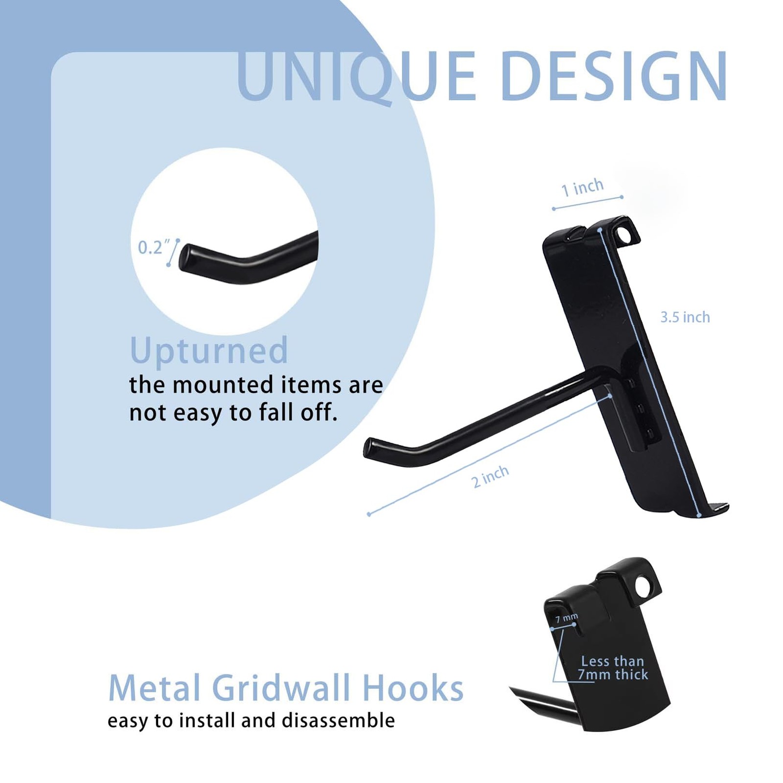 Gridwall Hooks 2 Inch Heavy Duty Display For Grid Wall Panel Black 50 PCS