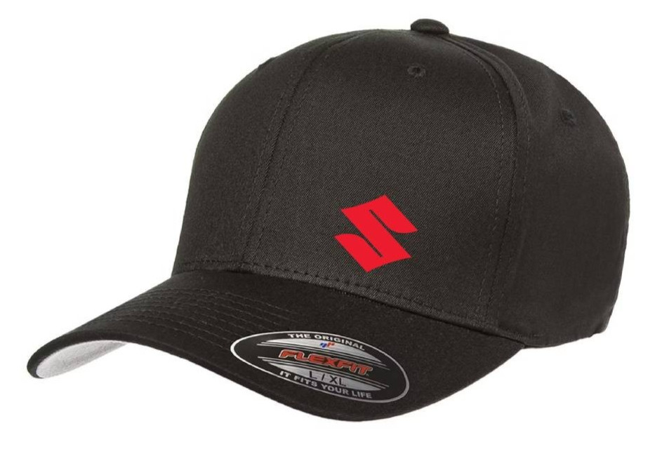 Suzuki Car Logo Cap DTF Black 5001 Flexfit Baseball Hat S/M and L/XL