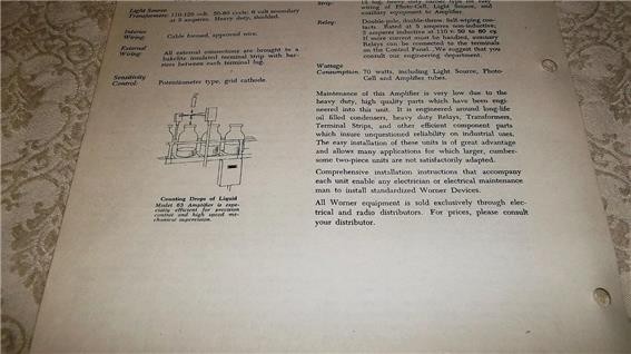1950's WORNER ELECTRONIC DEVICES MASTER AMPLIFIER ENGINEERING BULLETIN LEAFLET