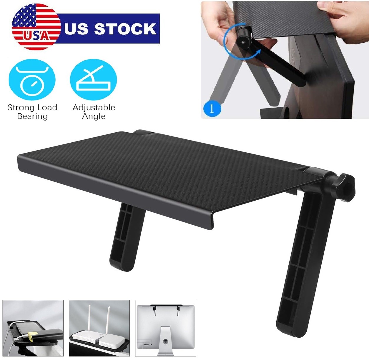 TV Computer Screen Caddy Top Shelf Desktop Stand Adjustable Storage Rack Holder