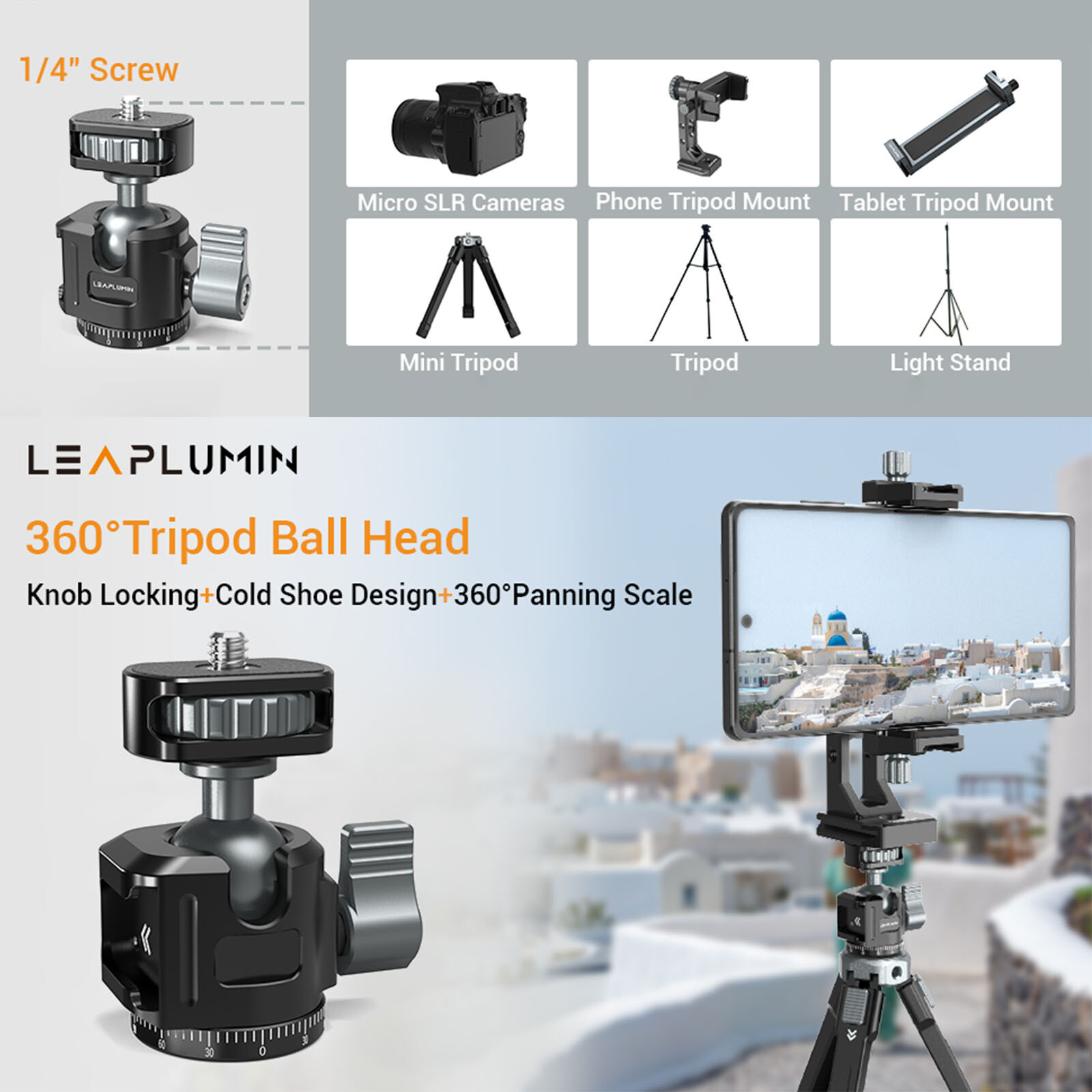 Aluminum Ball Head Camera Mount Arca Swiss 360 Rotating w/ Quick Release Plate R