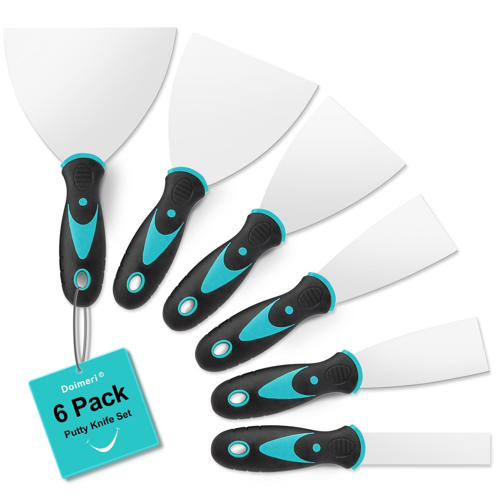 Doimeri 6 Pack Putty Knife, 1” 1.5” 2” 3” 4” 5” Spackle Knives, Premium Stain...