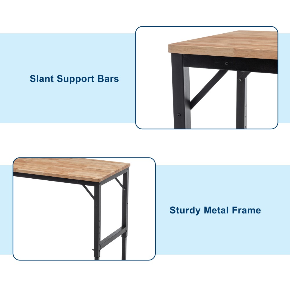 Heavy Duty Folding Workbench Block Wood Top Locking Casters Quick Collapse