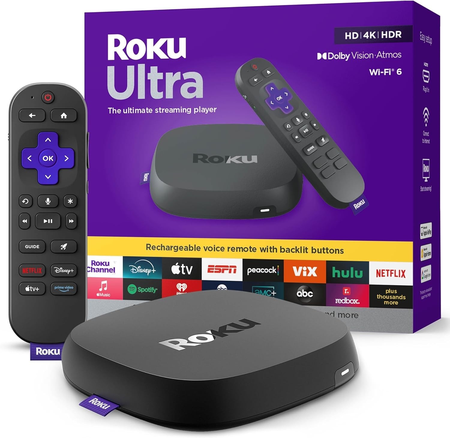 Roku Ultra 4K HDR10+ Dolby Vision & Atmos Streaming Device with Voice Remote Pro