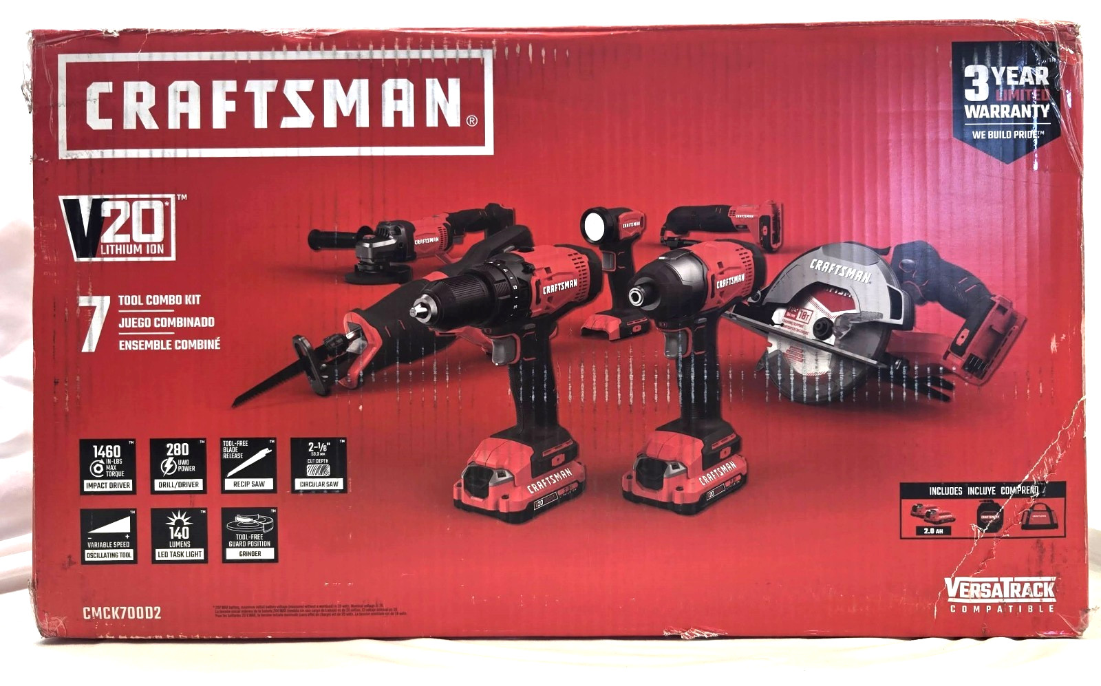 CRAFTSMAN V20 - 7 Tool Combo Kit - CMCK700D2 - Tools, Storage Bag, Charger NIB