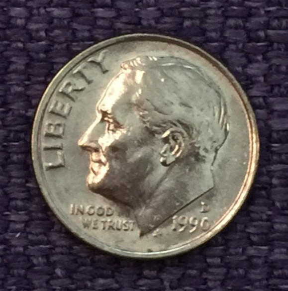 1990 D Roosevelt dime, actual nice coin in picture, free S/H