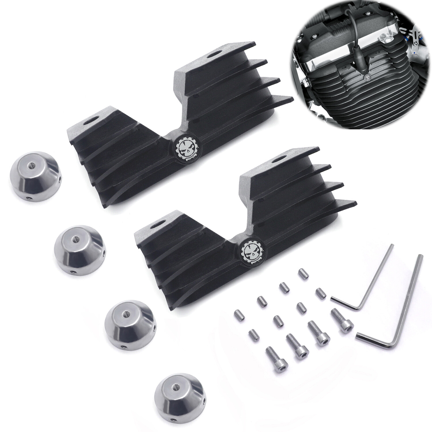 Black Finned Headbolt Bridge Spark Plug Head Bolt Cover For 2004&up Sportster XL
