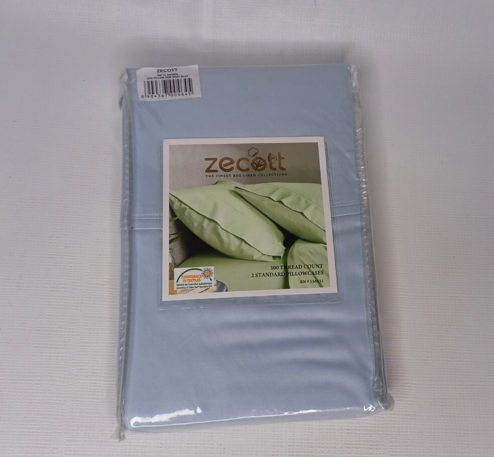2 Standard Pillowcases 300 Thread Count Sateen Blue Pillowcase Set