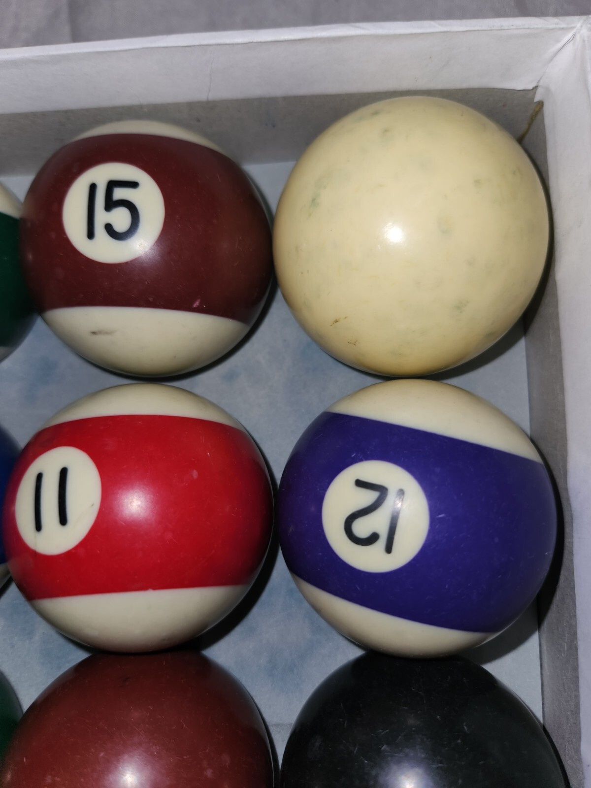 Billiards Lot of 19 Billards Balls, Pool Balls, Triangle, 9 Pieces of Cue Chalk