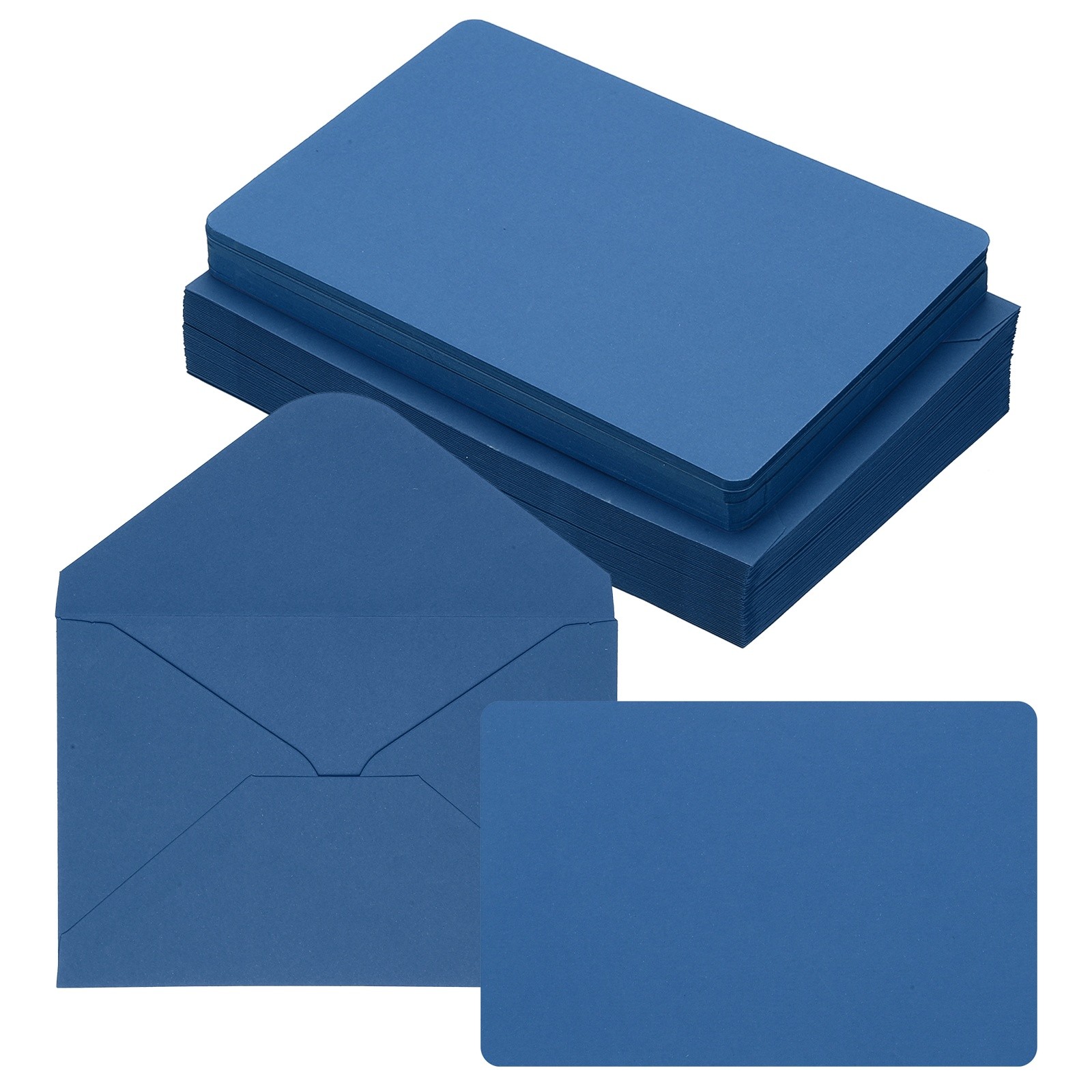 50Sets 4 x 6" Blank Cards and Envelopes, Rounded Corner  Cards, Light Navy Blue