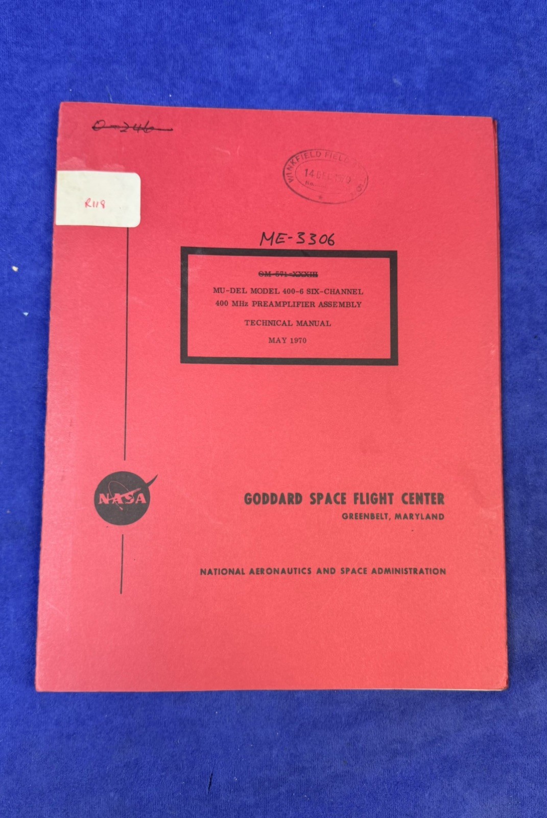 NASA Goddard MU-DEL Model 400-6 400MHz Preamplifier Technical Manual 1970