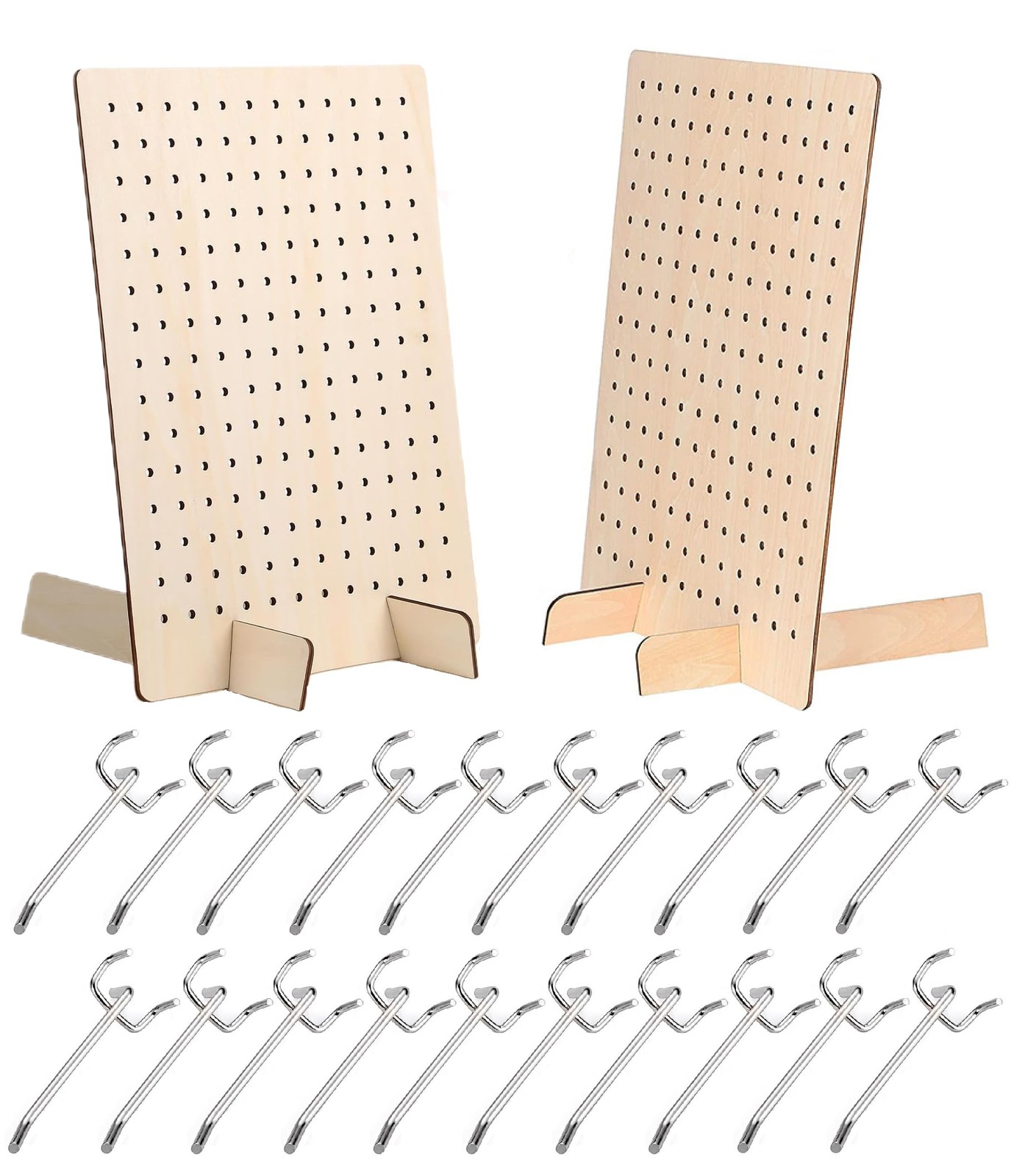 2 Pack Wooden Pegboard Display Stand, Retail Rack, 17 x 13 Inches, with 20 Pc...