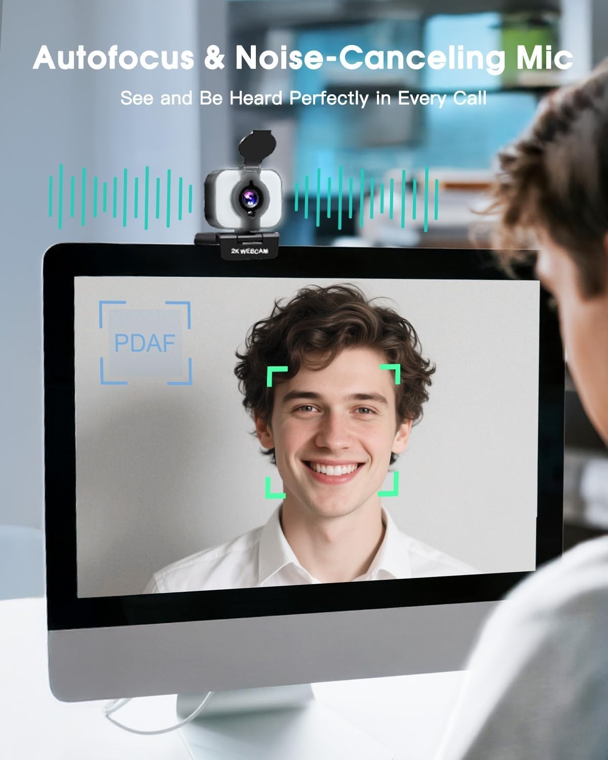 2K Webcam for PC, Web Camera with Microphone, Light, Privacy Cover, Plug and ...