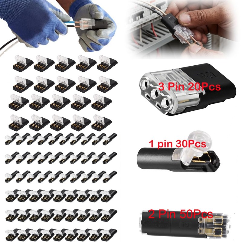 100Pcs 1/2/3 Pin Electrical Wire Connectors Kit Quick Splice Wire Connectors