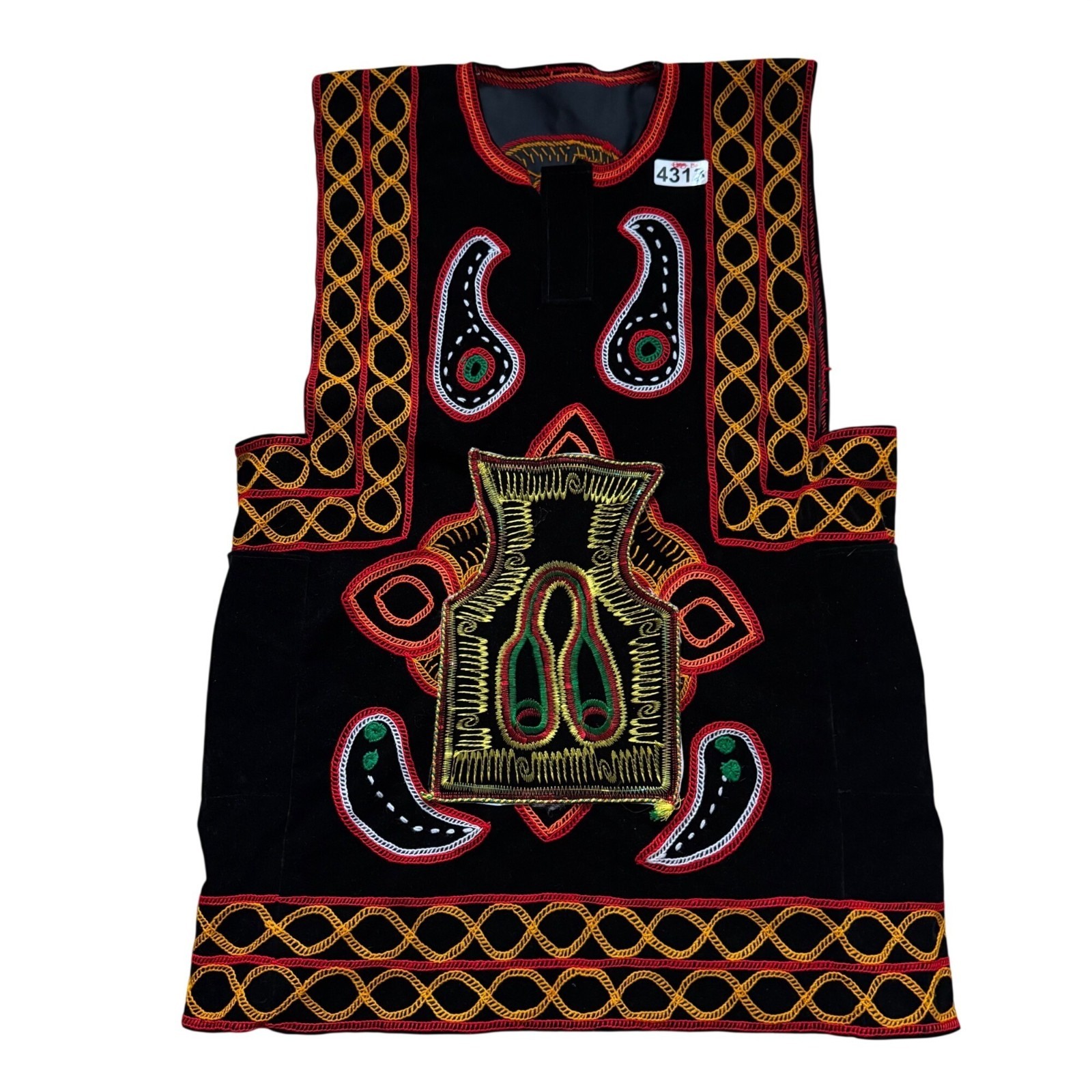 Men's Vest Black Velvet Handmade Embroidered Cameroon Traditional Toghu African