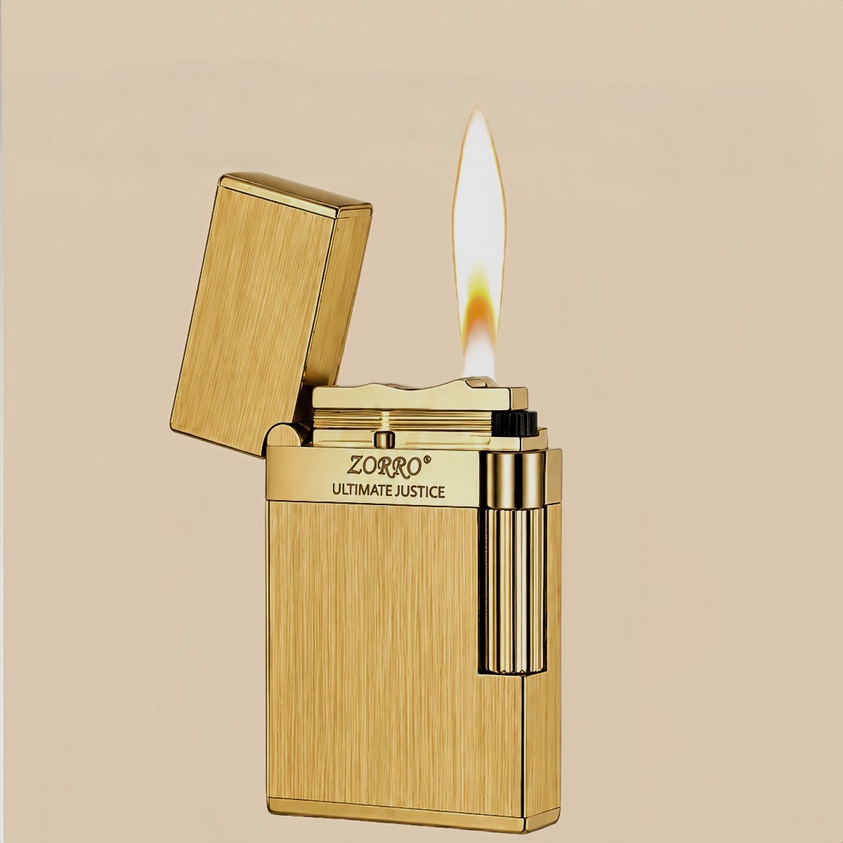ZORRO Z707 Side-slide Ping Lid Click Brass Windproof Refillable Butane Lighter