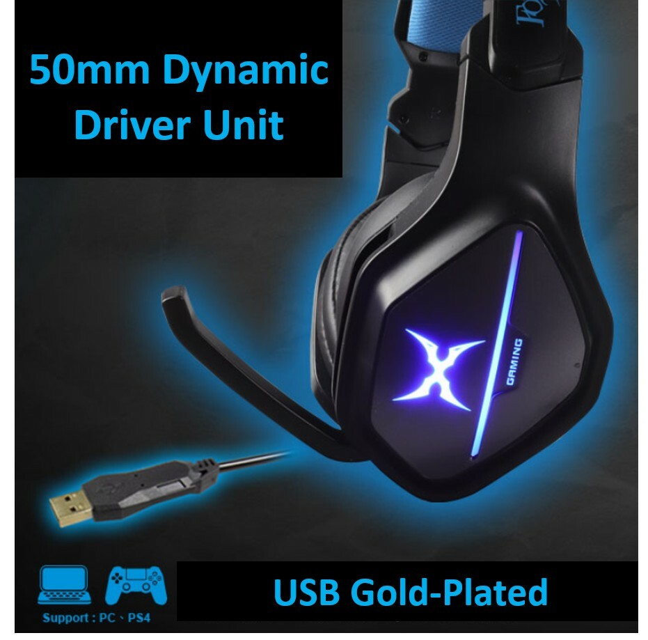 Gaming Headset LED Mic On/Off Switch USB Headphone Volume Control PC PS4 Laptop