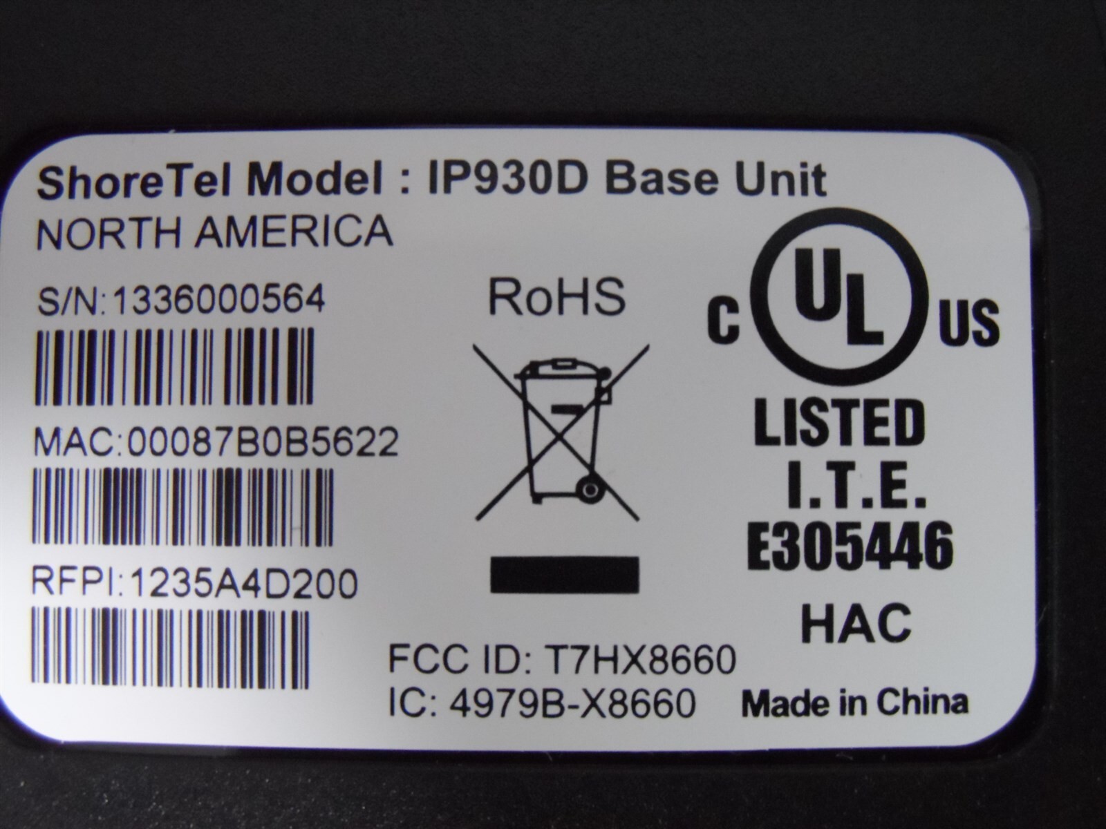 ShoreTel IP930D 930D IP Phone Dect Wireless Phone Base Station