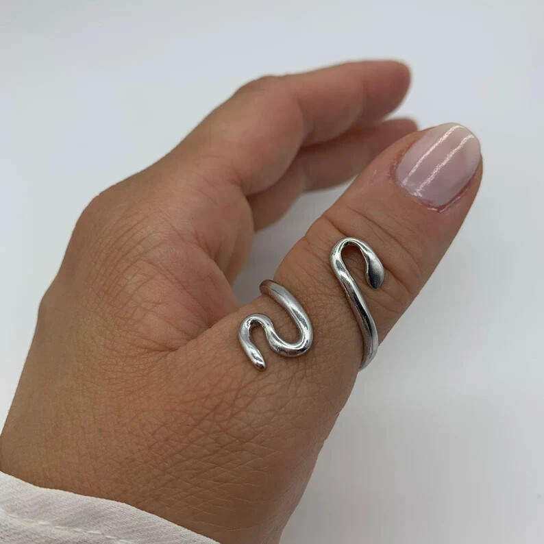Silver Adjustable Snake Ri 925 Sterling Silver Band & Handmade Ring Allsize-B-24