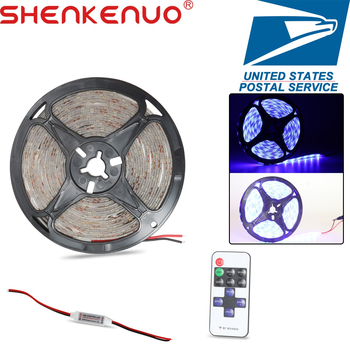 Blue 2835 LED Strip Light 5M 4.8W/M IP65 Waterproof 300LEDs Decorative Lighting