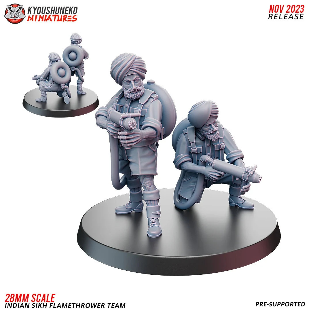 WW2 Indian Sikh Flamethrower Team - Resin Tabletop Miniature