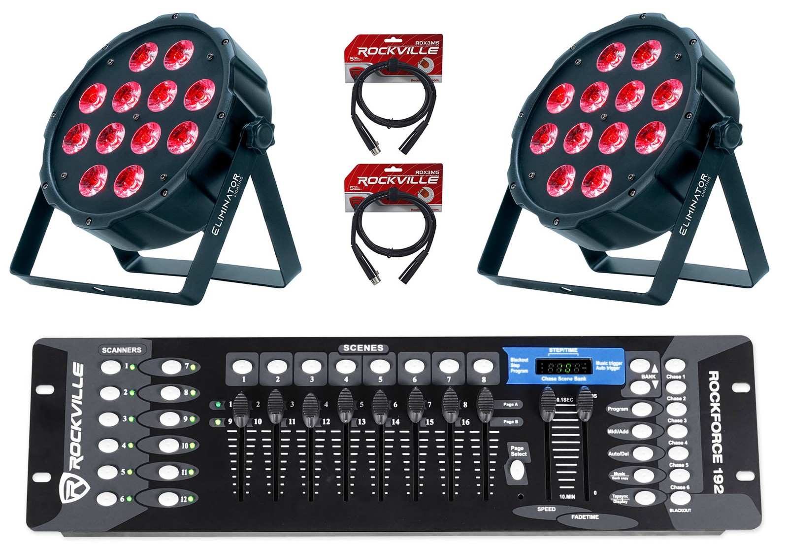 (2) American DJ Eliminator LP 12 HEX RGBWA+UV LED Par Lights+DMX Control+Cables