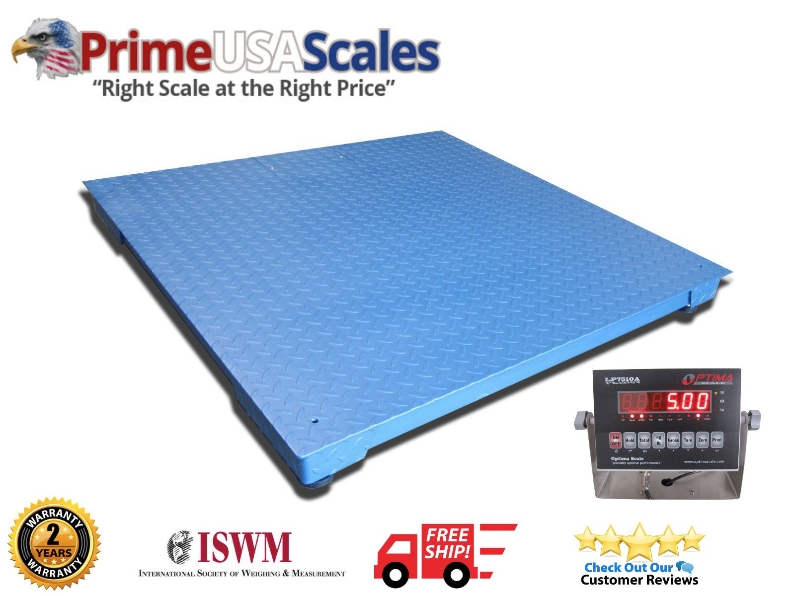 2,500 LB x .5 LB Optima NTEP 3' x 3' Floor, Pallet Scale With Indicator NEW !!