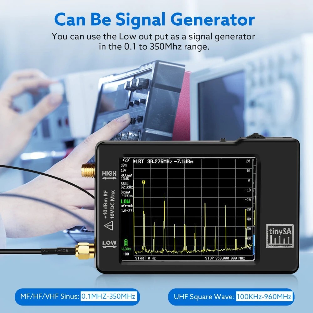 Tiny Spectrum Analyzer TinySA 100kHz-960MHz 2.8" Portable Frequency Analyzer