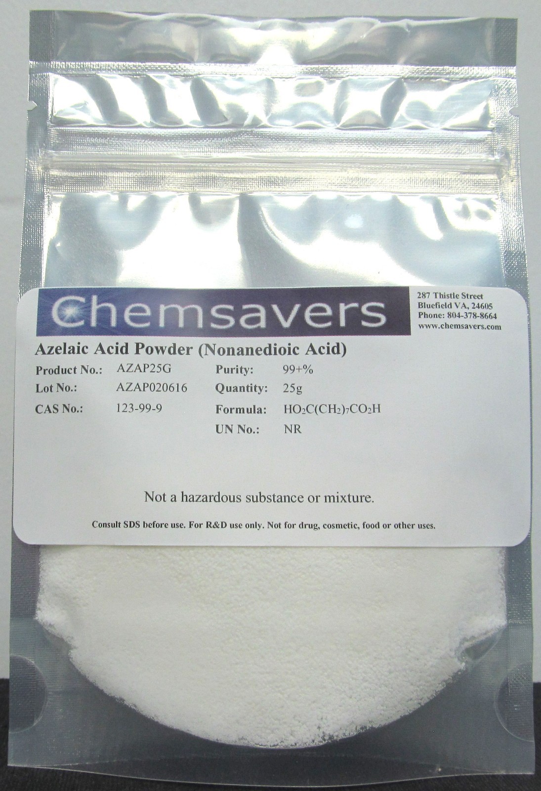 Azelaic Acid Powder (Nonanedioic Acid), 99+%, 25g